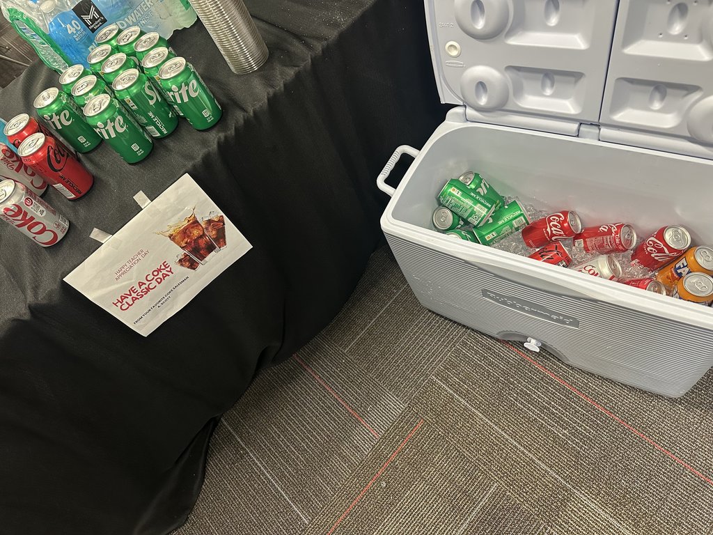 Sodas on table and in cooler.