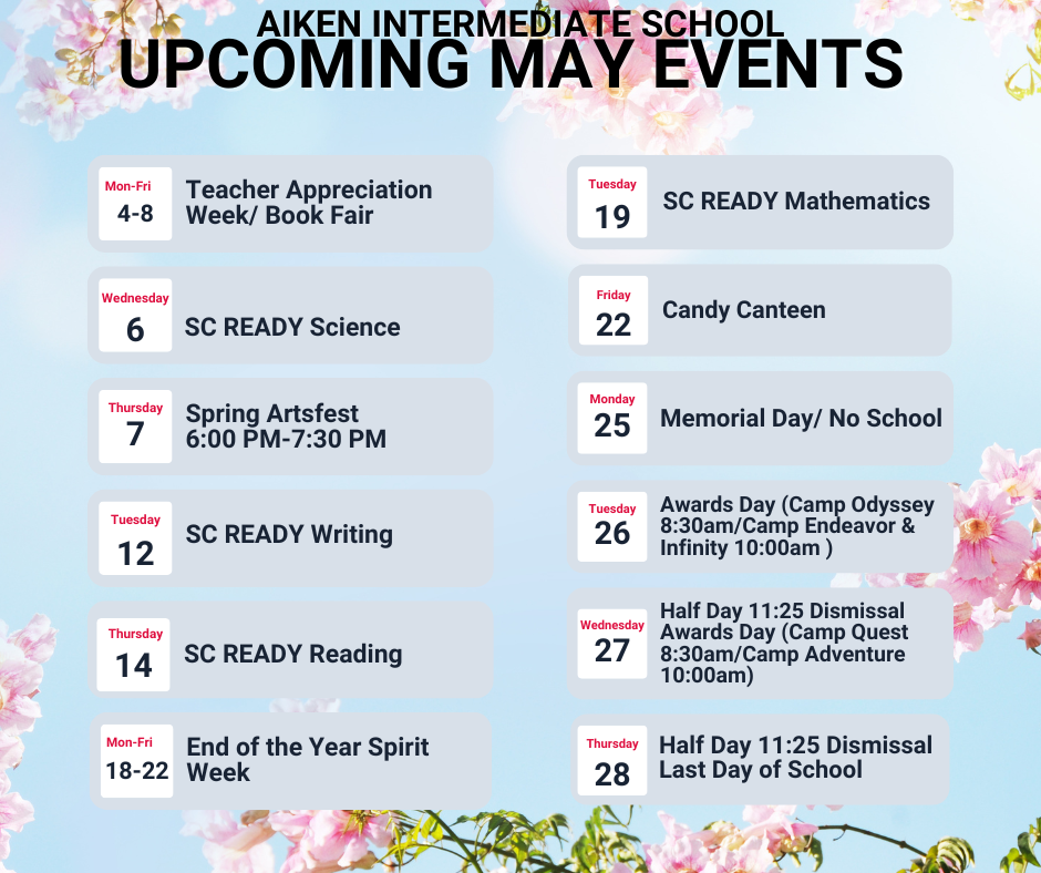 Upcoming May 2026 Events (They are also listed in Upcoming Events.)
