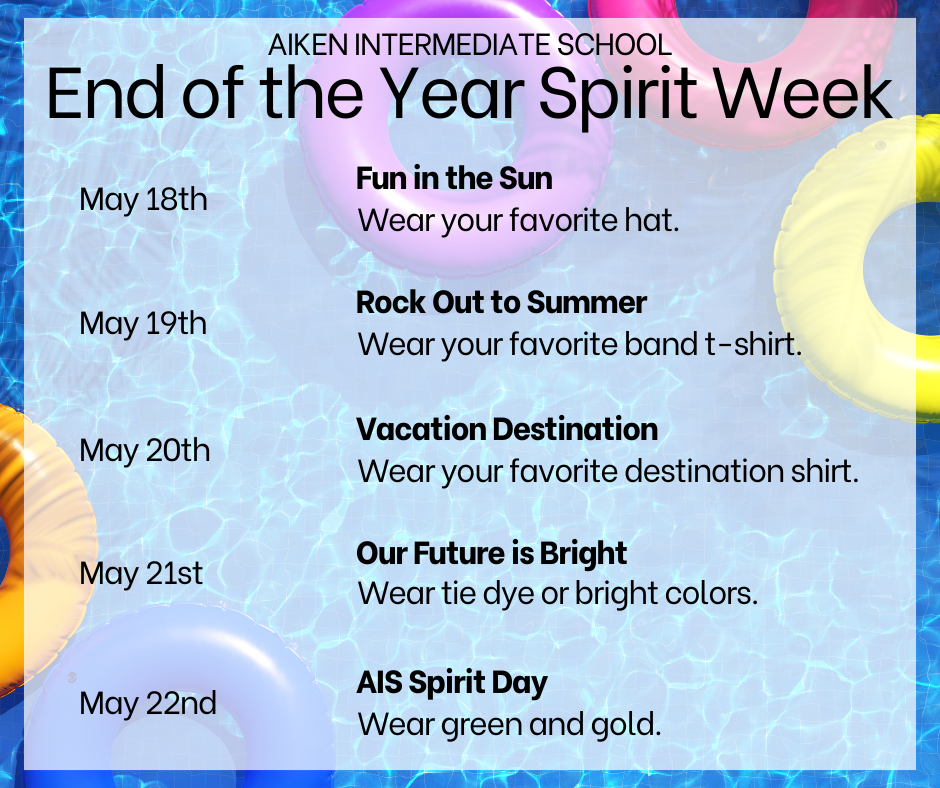 End of Year Spirit Week Calendar