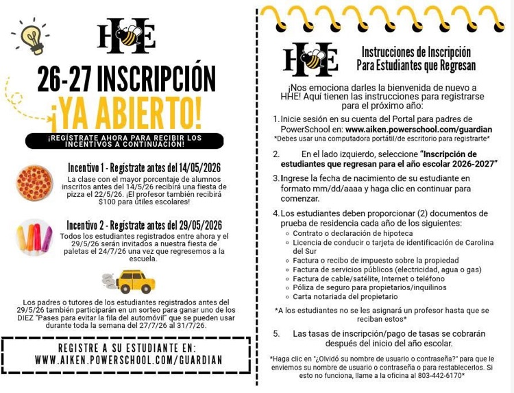 registration information in Spanish 