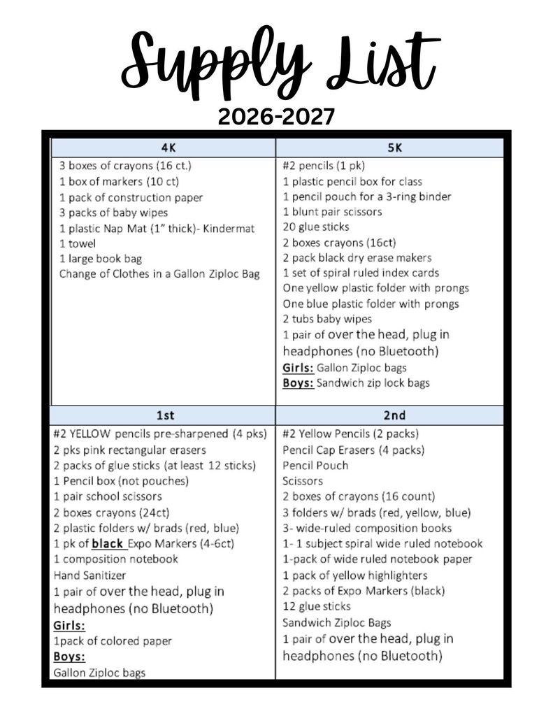 Supply List 1