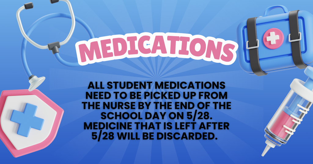A flyer with a blue background has images of medical instruments.