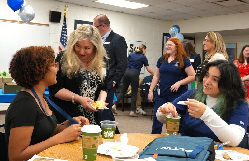 Students enjoying lunch from Panera's.