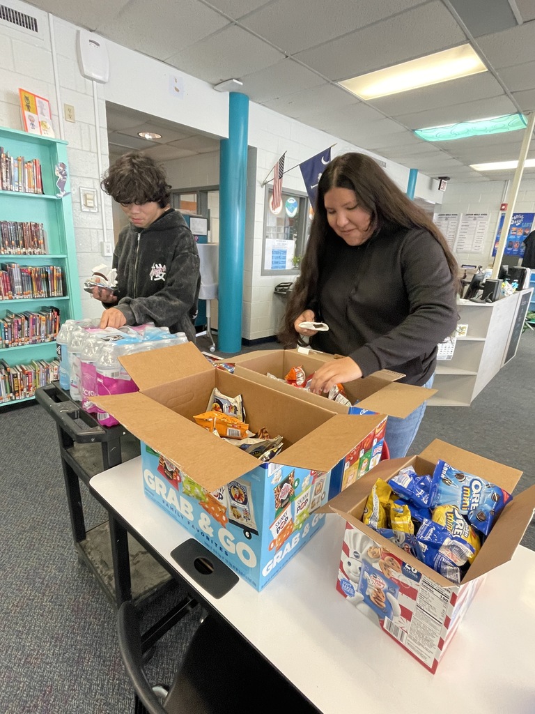 Two library helpers selecting treats.