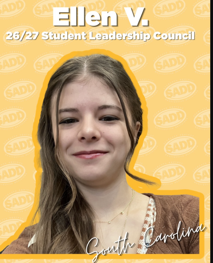 Picture of student with yellow SADD background.