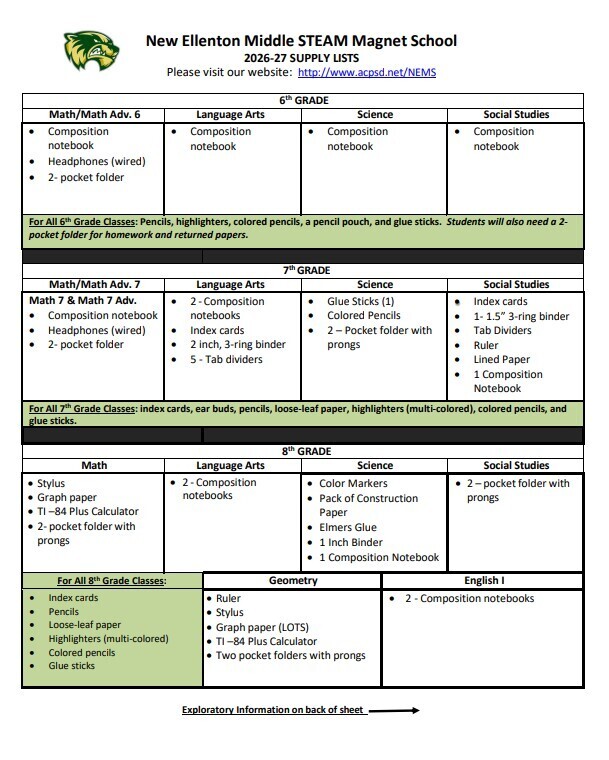 Supply List 