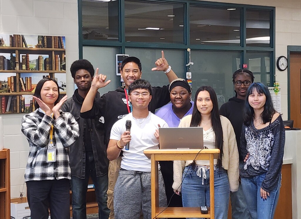 Aiken High's AAPI Club celebrating by singing karaoke.