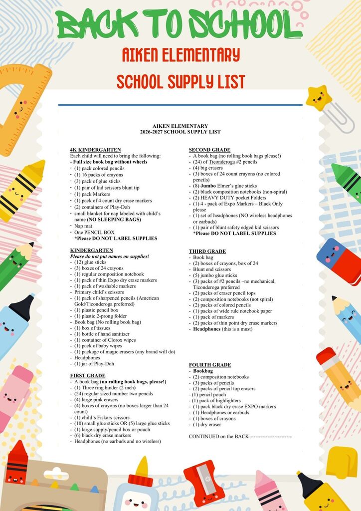 2026 -2027 Aiken EL Supply List p 1