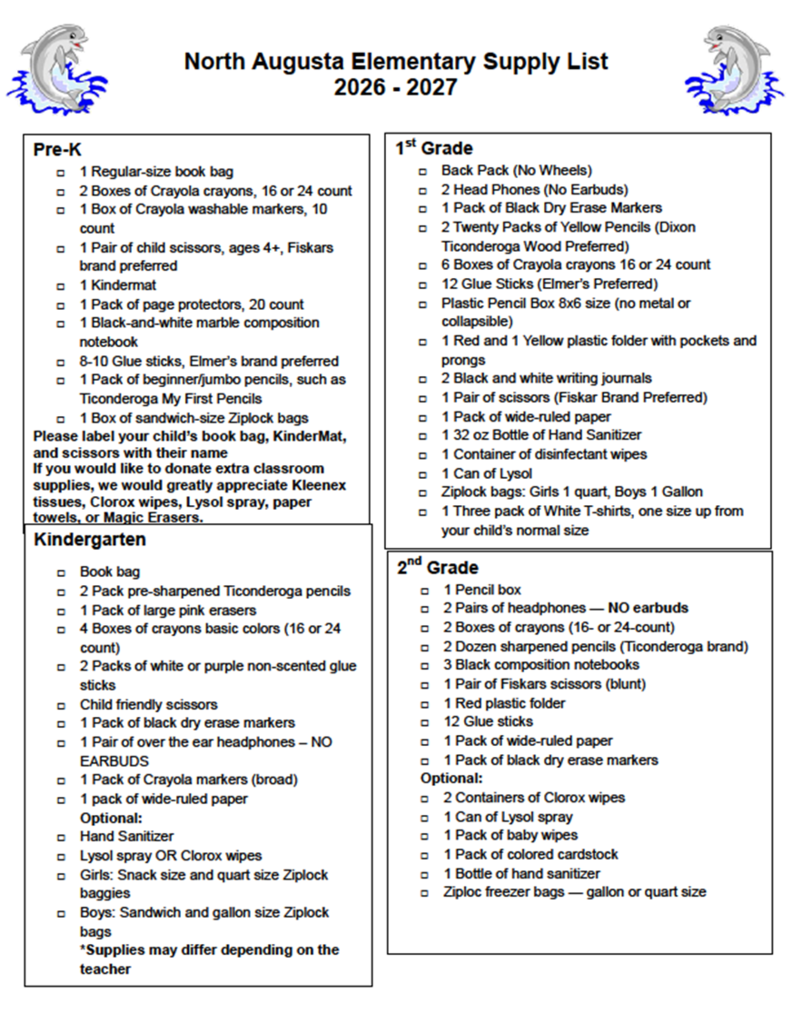 2026 - 2027 Supply List Page 1