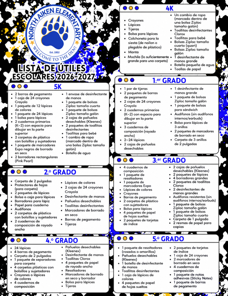 supply list spanish