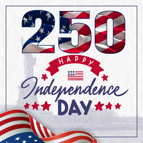 American FLag with Stars and Stripes and the flag inside the number 250.