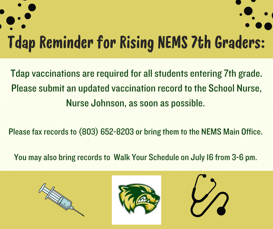 image with text about tdap vaccinations for rising 7th graders