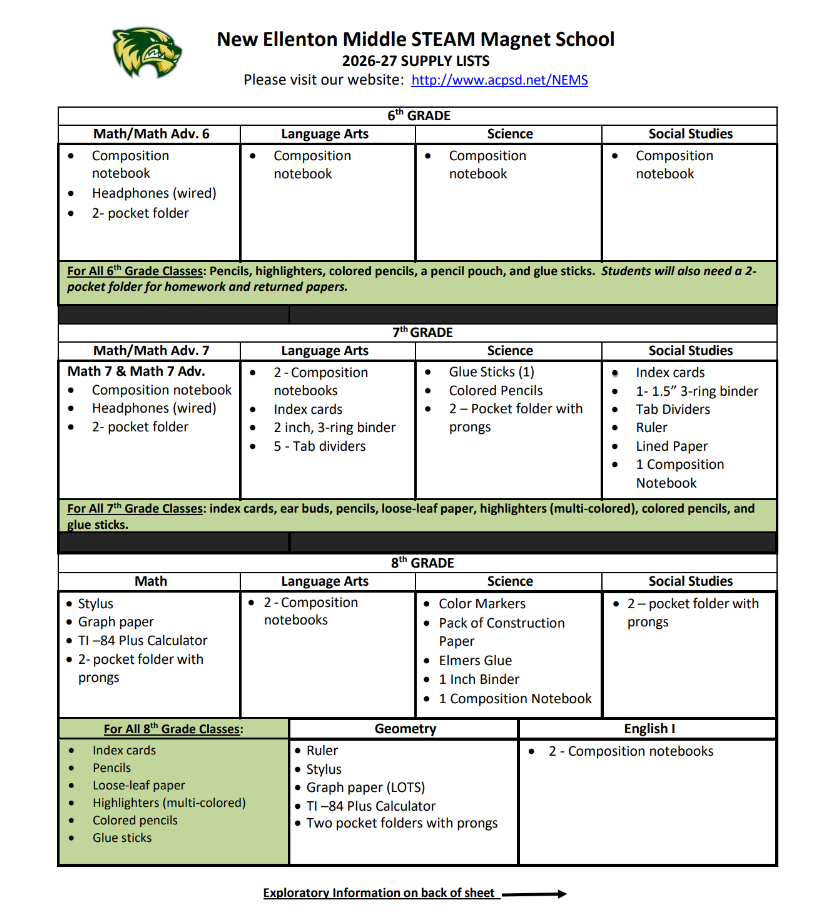school supply list 