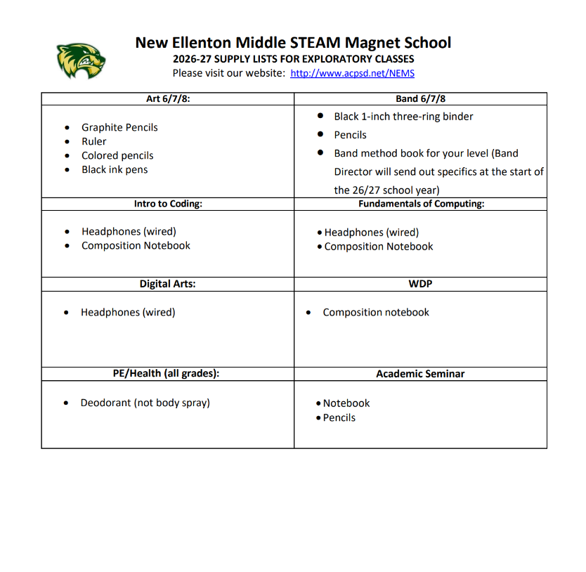 school supply list 