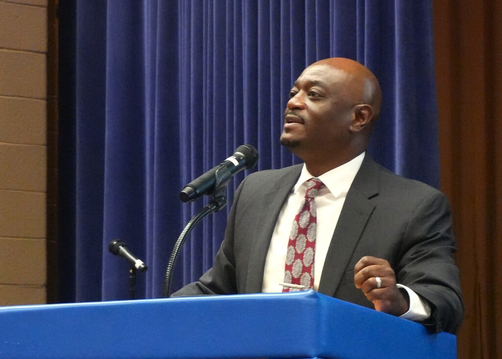 Superintendent Dr. Corey Murphy speaks to Aiken County Public Schools Administrators.