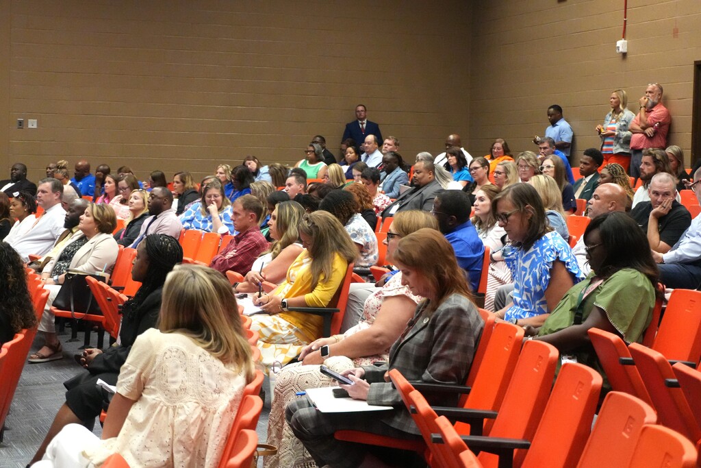 Administrators and District level leaders listen to a variety of training topics.
