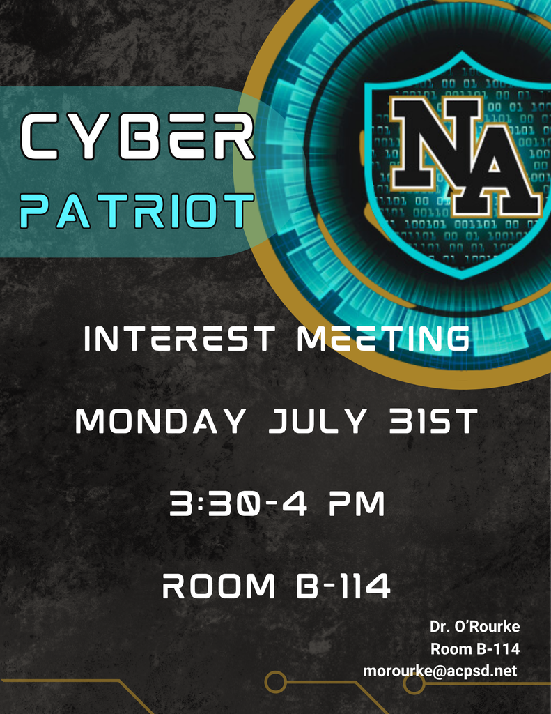 "Binary Graphic with Shield with NAHS Logo Layered on top."