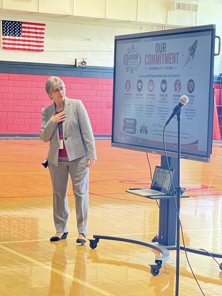 Mrs. DeLoache speaking during Town Hall meeting.