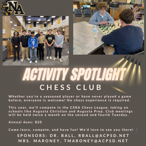 "Students standing in the library and students playing chess."