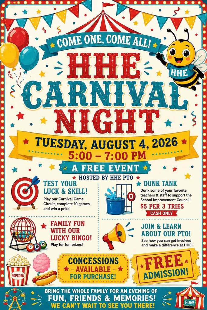 carnival themed image with information about Carnival Aug. 4 from 5-7