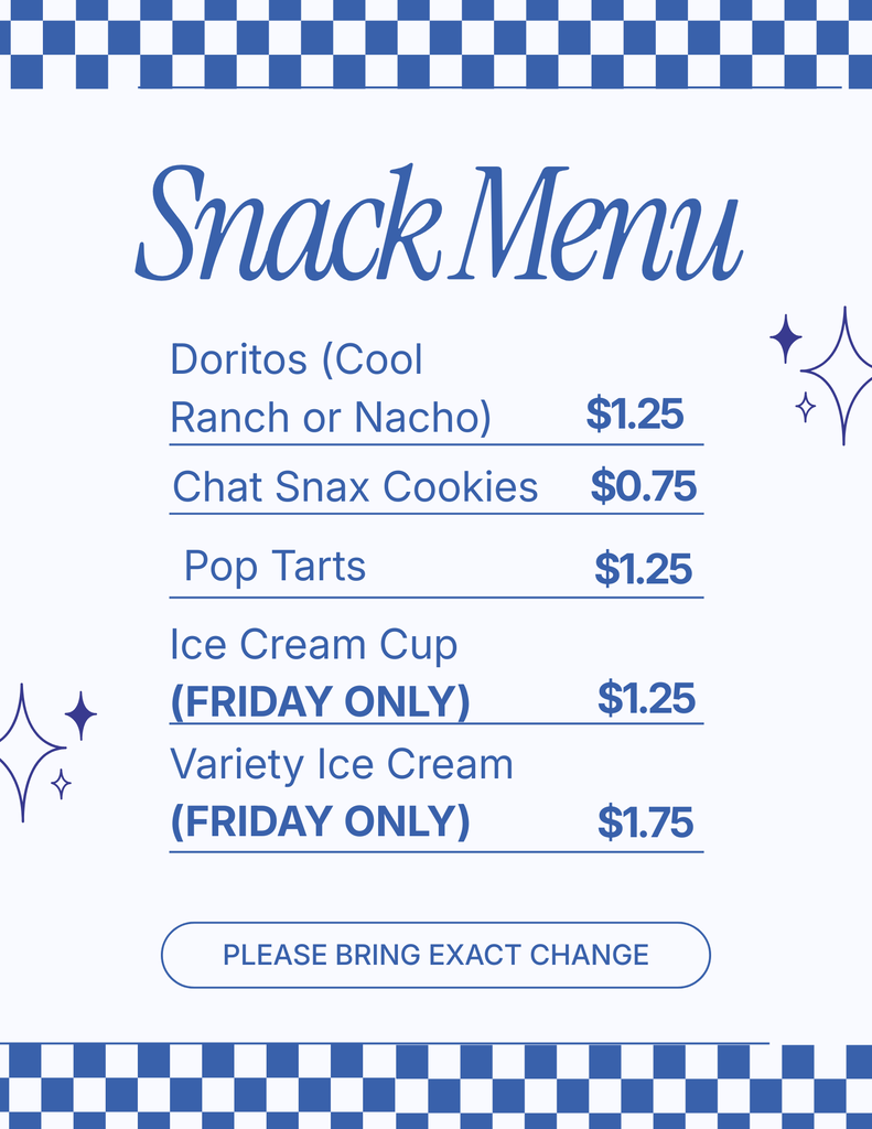 Millbrook Snack Menu