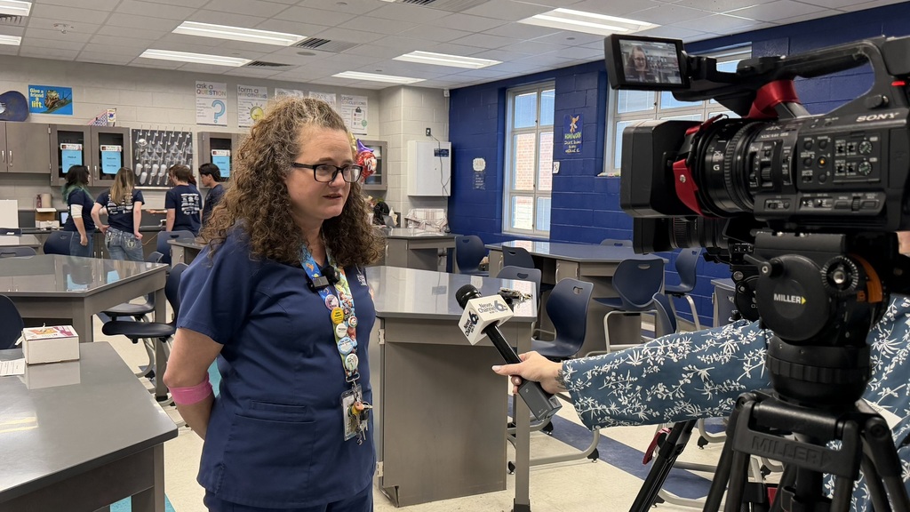 Dr. Palladino being interviewed by WJBF News Channel 6 for being named State Teacher of the Year finalist.