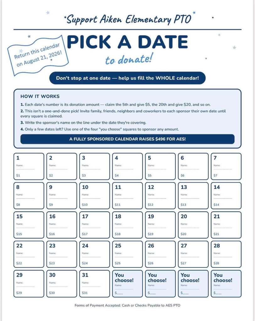 PTO Calendar Fundraiser 