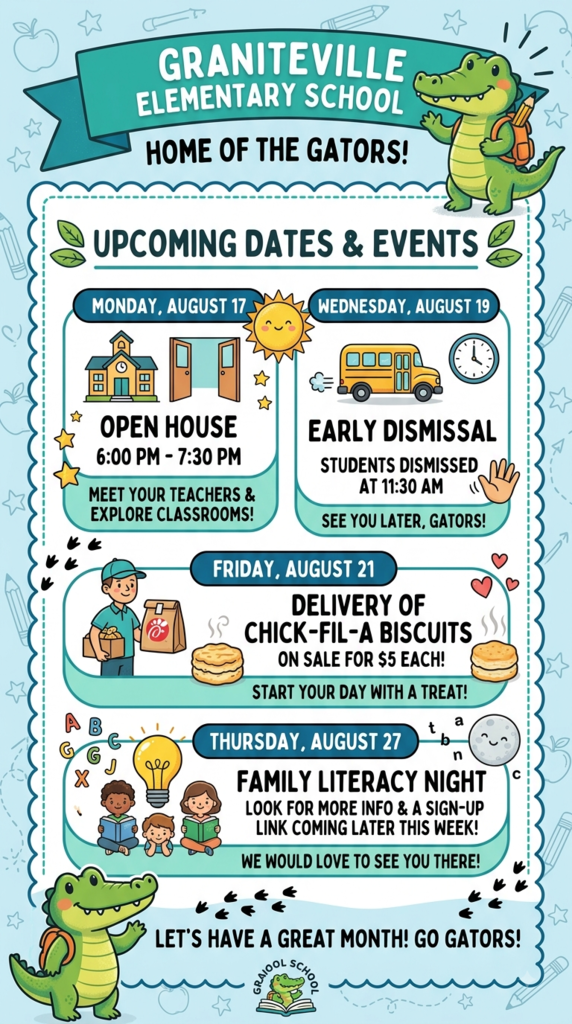 Flyer describing upcoming dates for Graniteville Elementary School