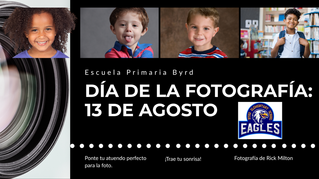 Collage of smiling children with a camera lens, promoting "Día de la Fotografía" on August 13.