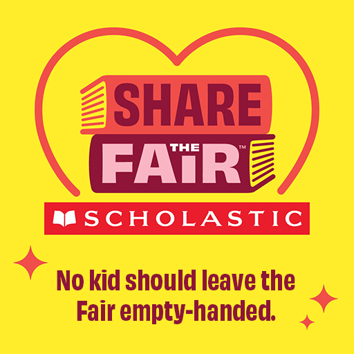 Book fair flyer "Share the Fair. No kid should leave the fair empty handed"