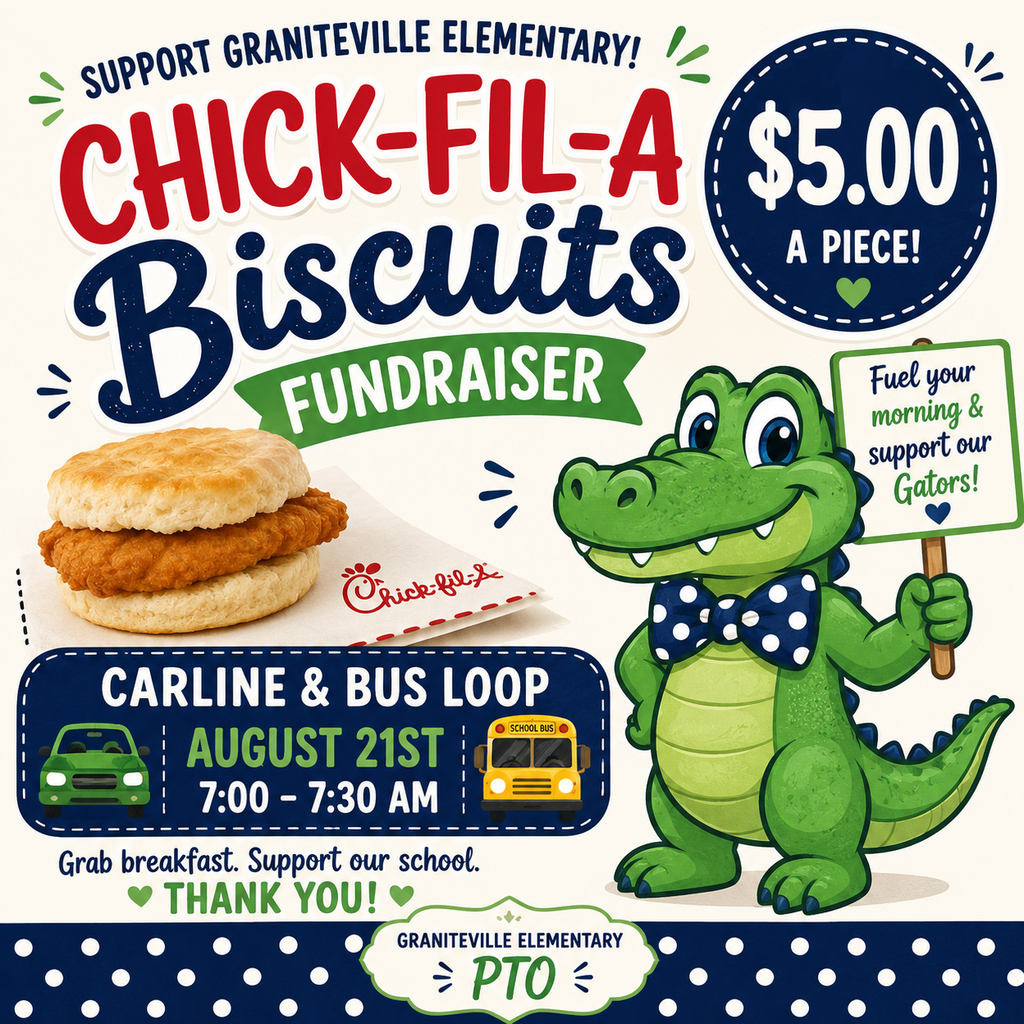 Flyer advertising Chick-Fil-A biscuits for sale in the morning. Flyer depicts an image of a gator wearing a bowtie and holding a sign.