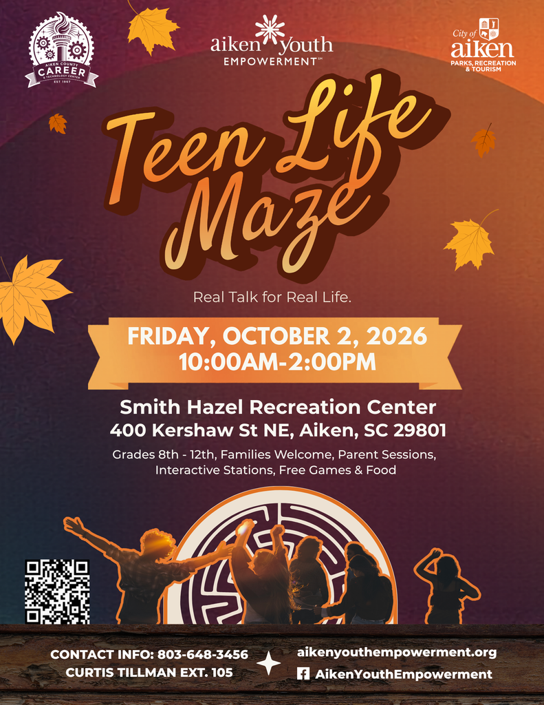 teen maze october second two thousand and twenty six from ten PM at smith hazel recreation center for more information call eight zero three six four eight three four five six