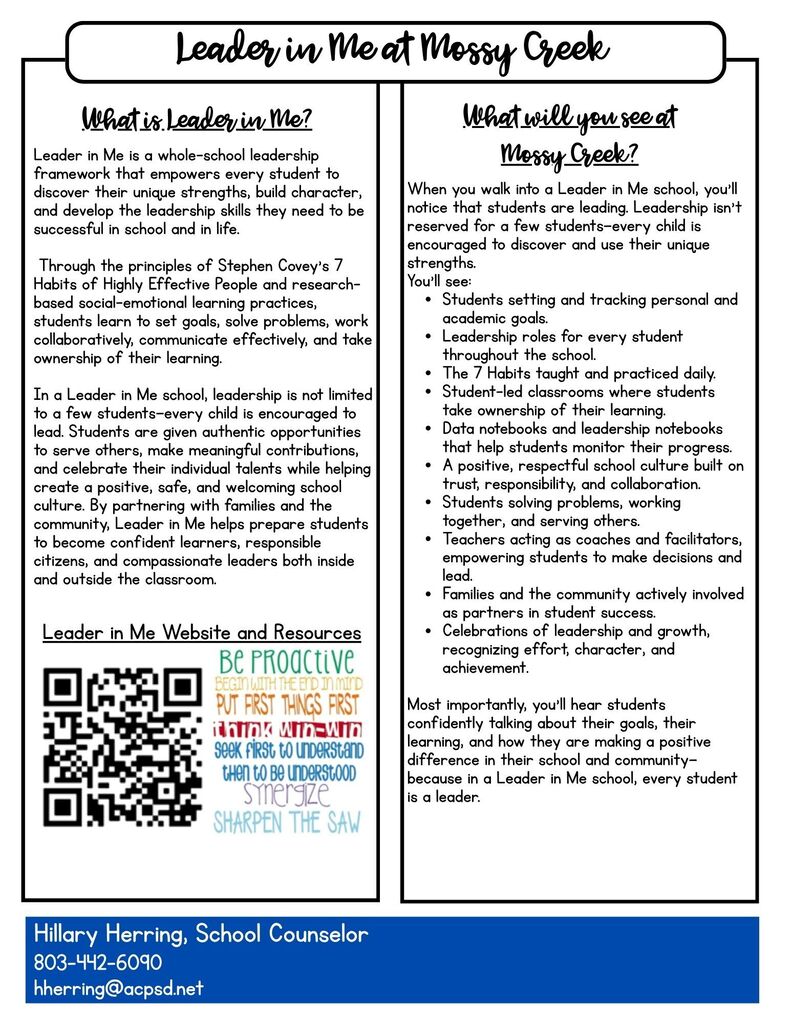 back of counselor's corner newsletter 