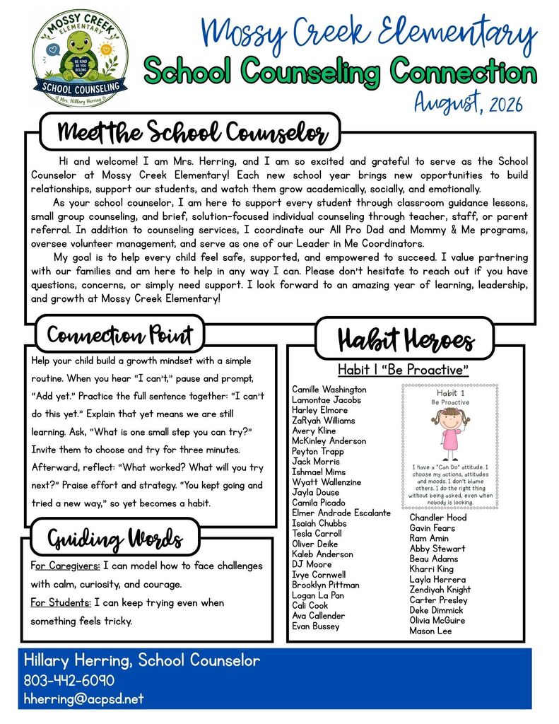 front of Counselor's corner newsletter 
