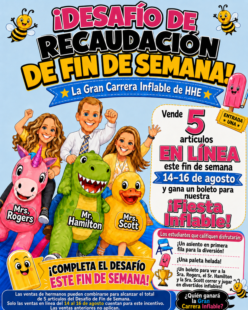 A colorful flyer with a family riding inflatable animals. It features a unicorn, dinosaur, and duck.