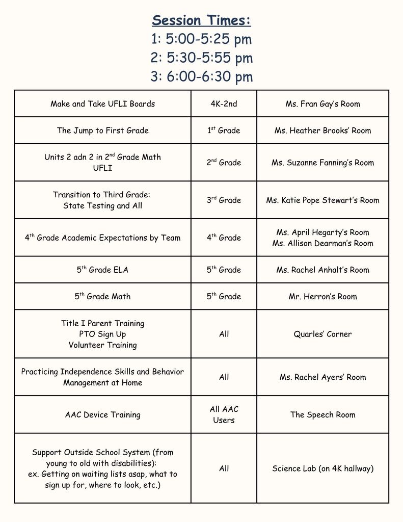 Open House Schedule