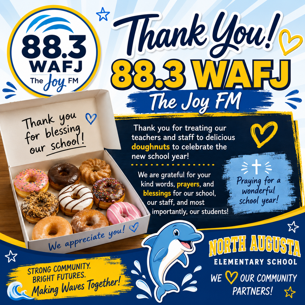 Thank you to  88.3 WAFJ The Joy FM, featuring a box of donuts and a dolphin. 