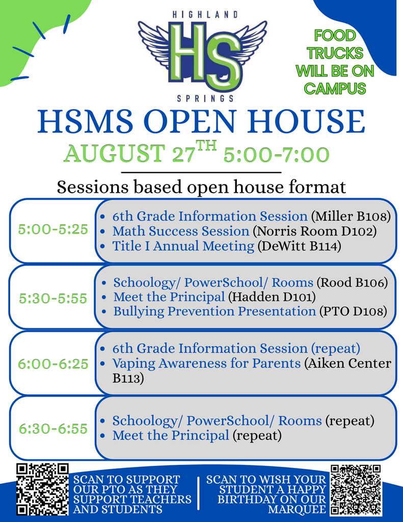 Fall open house flyer with description of sessions.