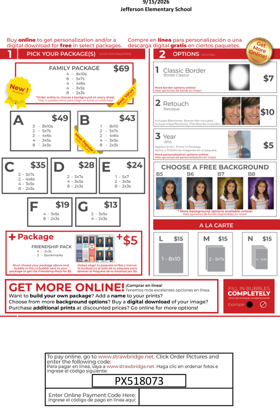 An order form for ordering fall pictures.