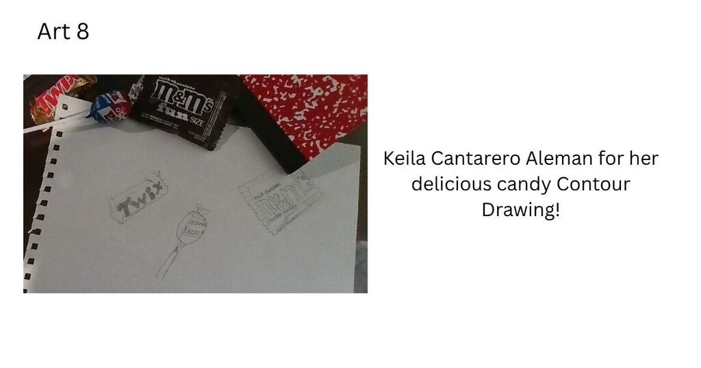 White paper with drawings of a candy bar, a key, and writing. A red bandana in the background.