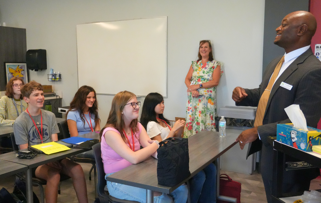 Superintendent Dr. Corey Murphy speaks to Aiken Scholars Academy students on the first day of school.