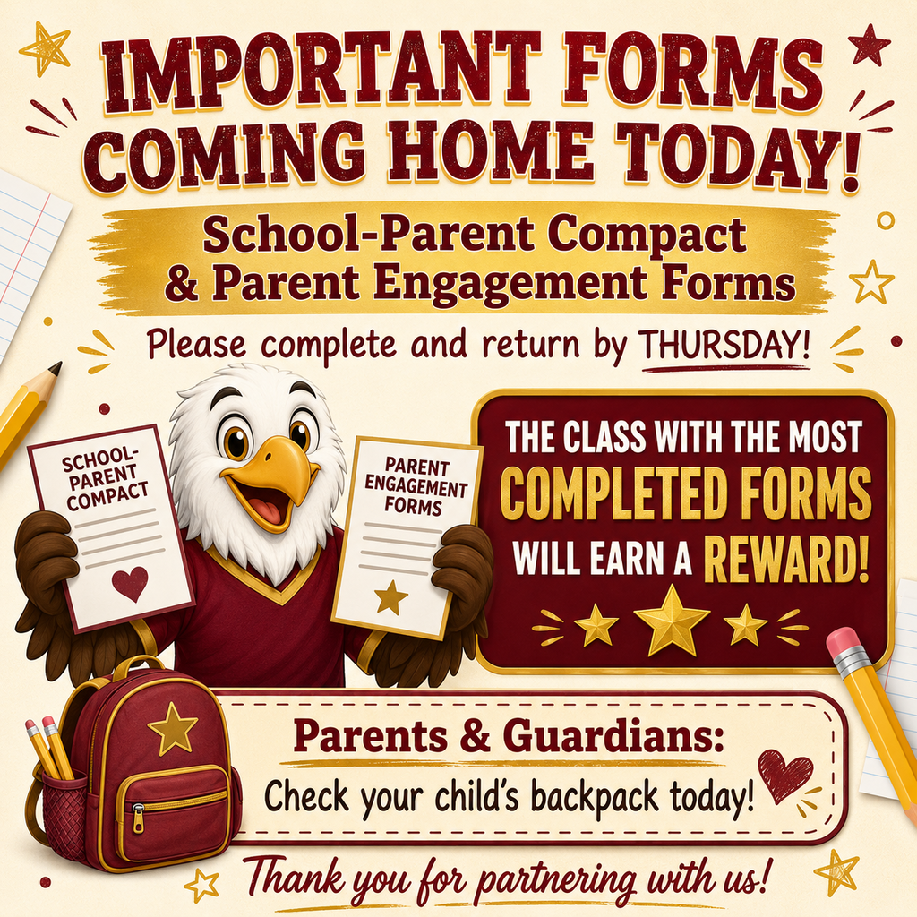 A flyer with a cartoon eagle holding papers lets parents know that important papers are coming home today.