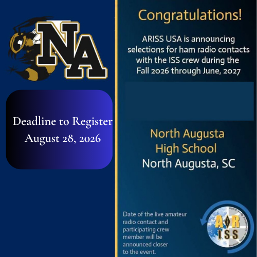 Advertisement poster with blue background. It has text about North Augusta High School and a logo.