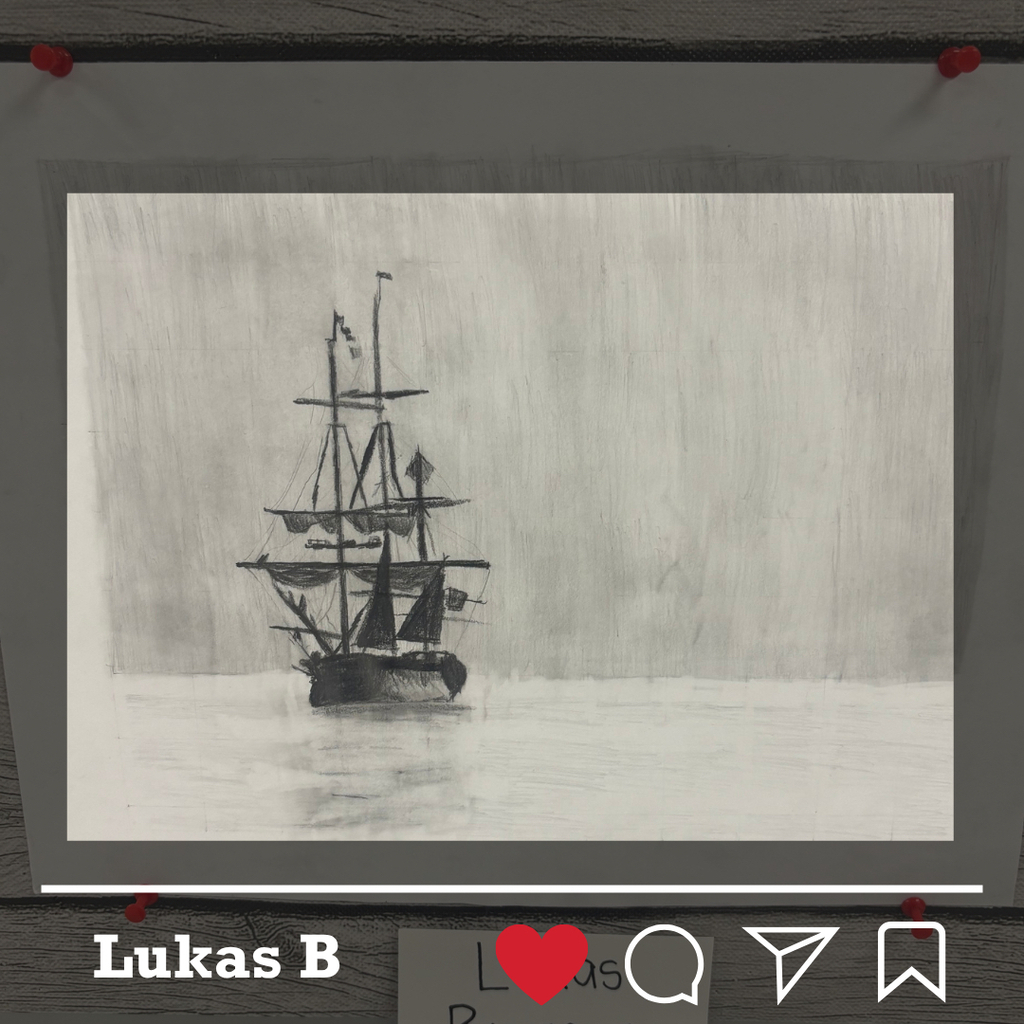 Graphite drawing of a ship