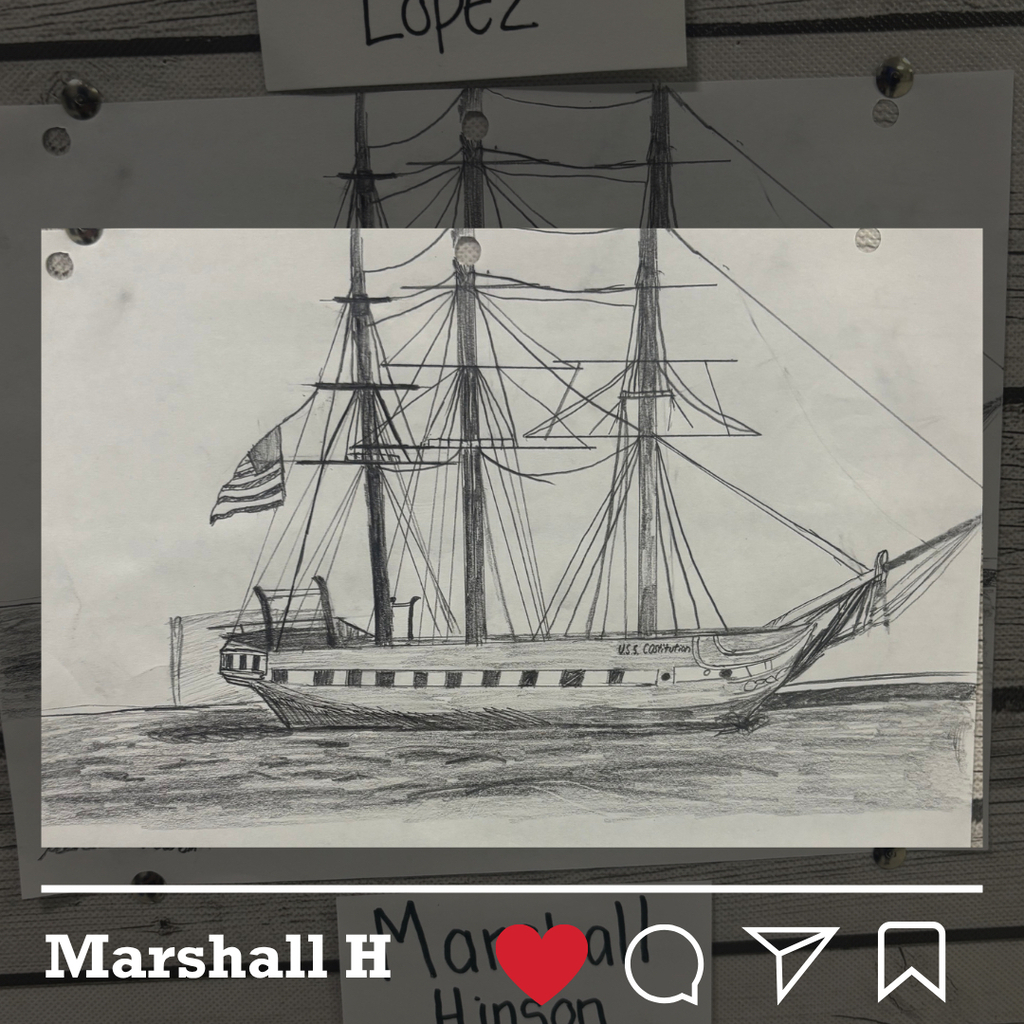 Graphite drawing of a ship