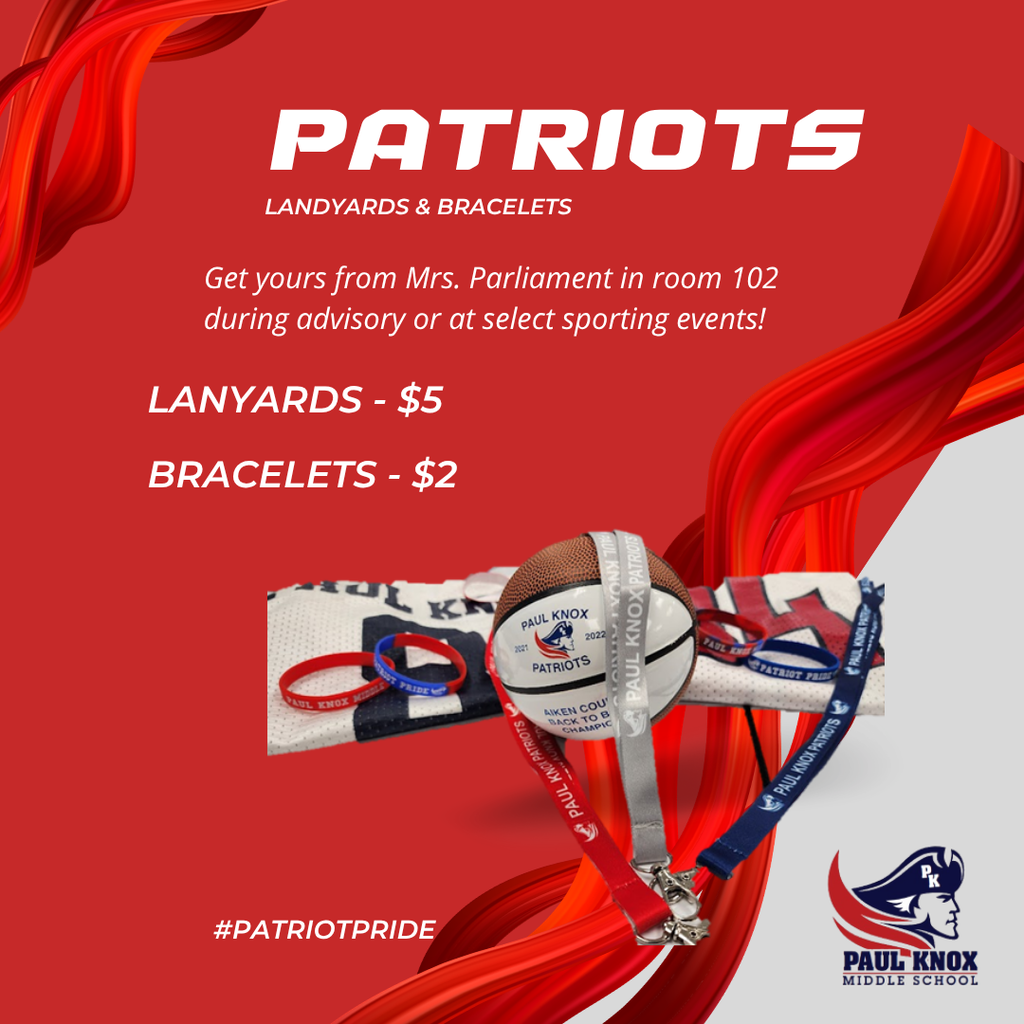An advertisement for Patriots' lanyards and bracelets. An image of sports items and a logo. Price details and a location are listed.