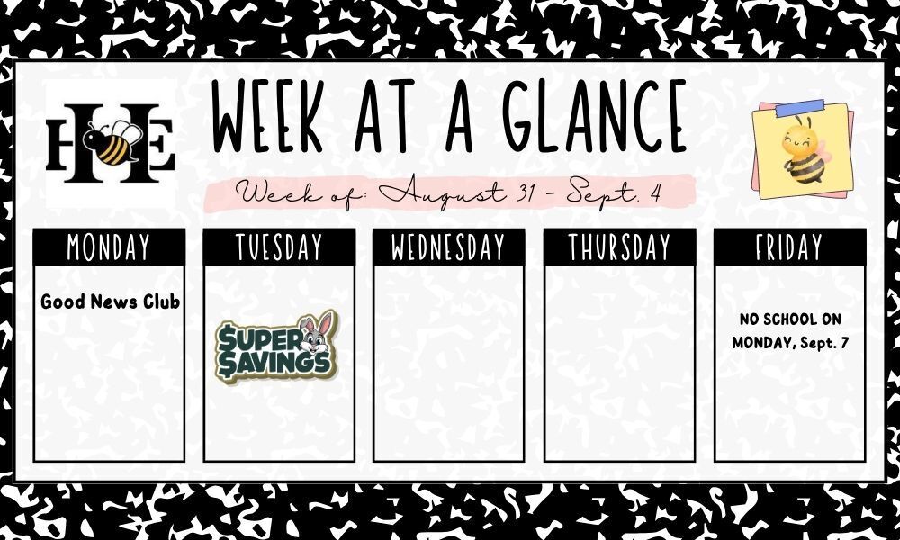 A planner for the week of August 1-7, with sections for Monday through Friday, including activities and a note.