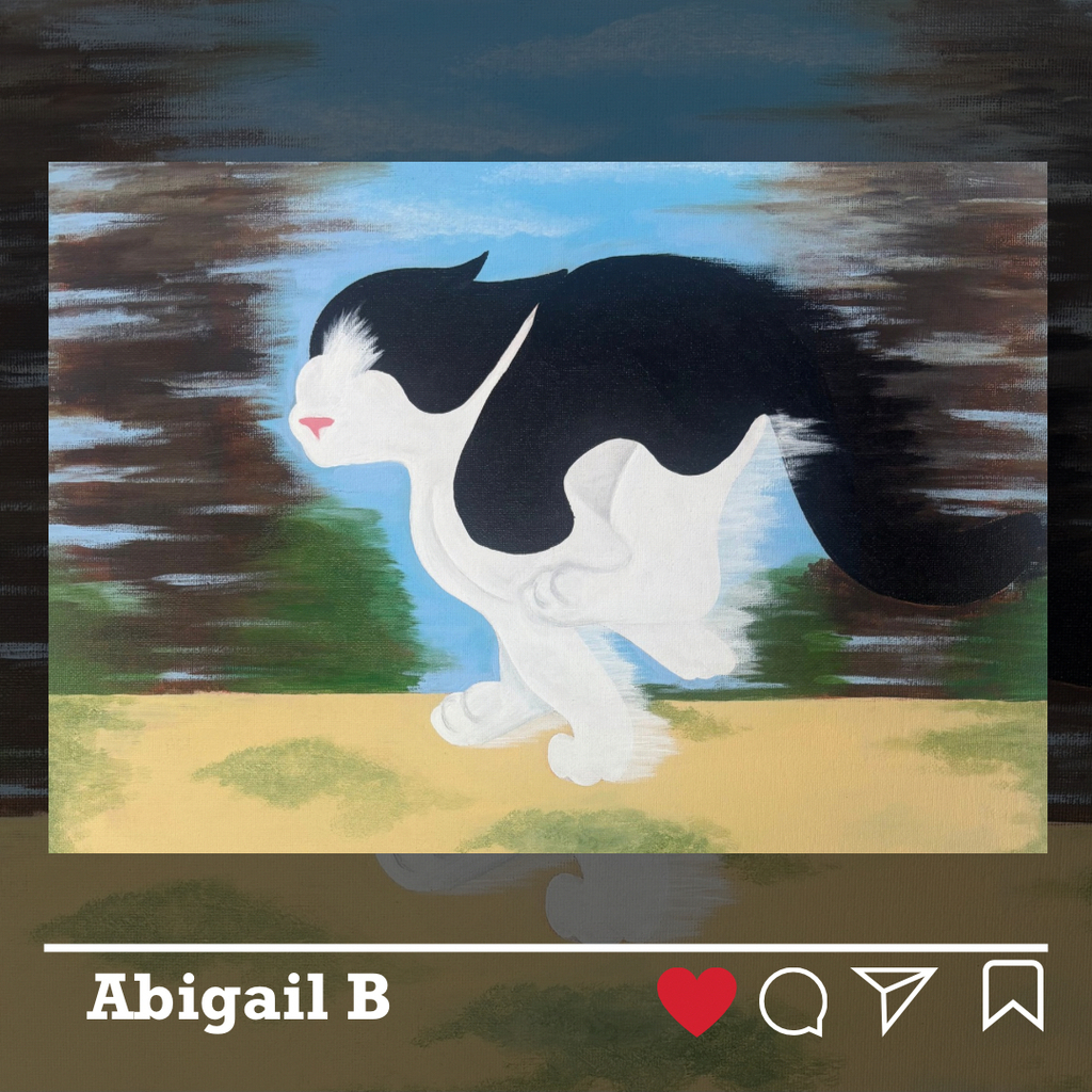 Abigail B artwork - a black and white cat running