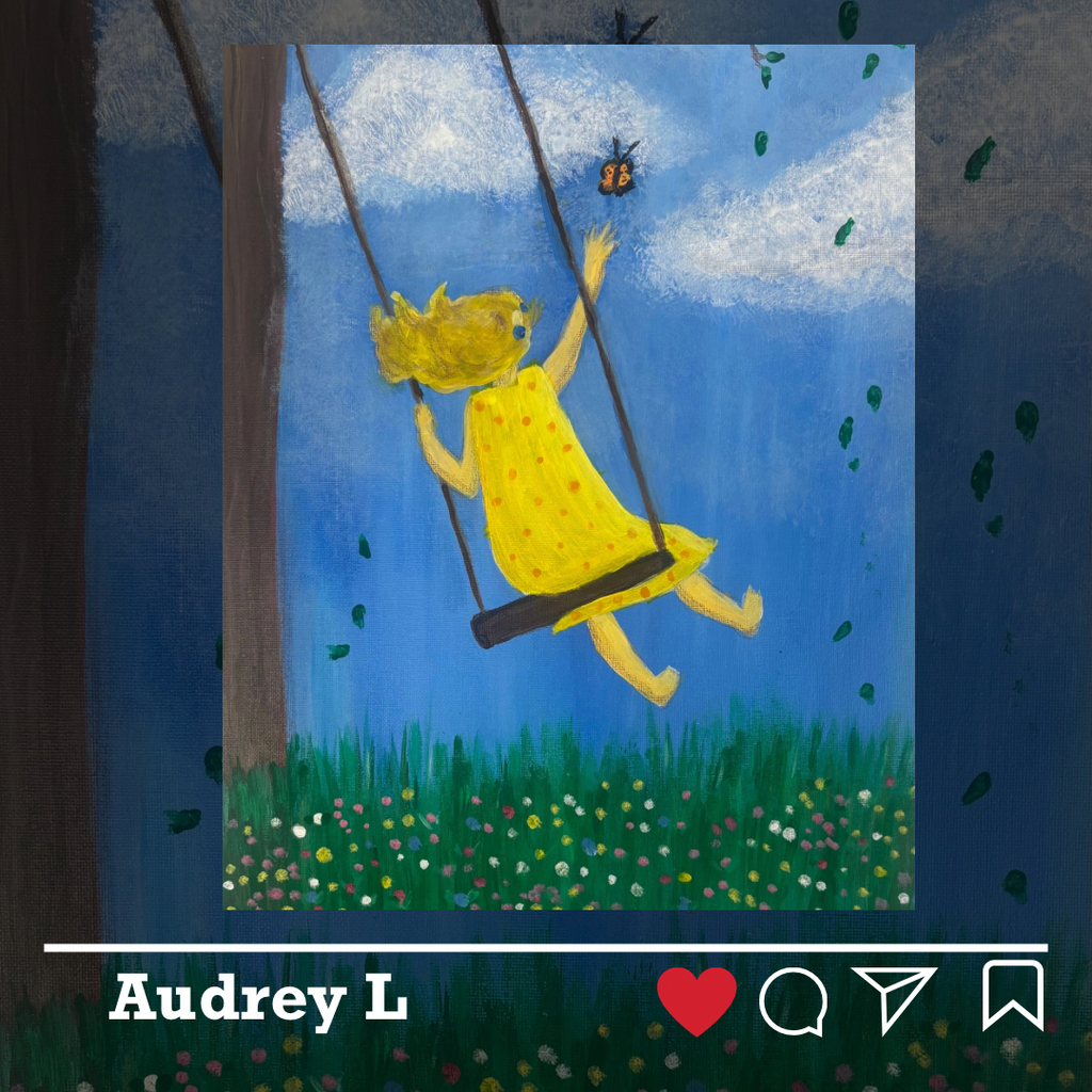 Audrey L artwork - a girl in a yellow dress on a swing