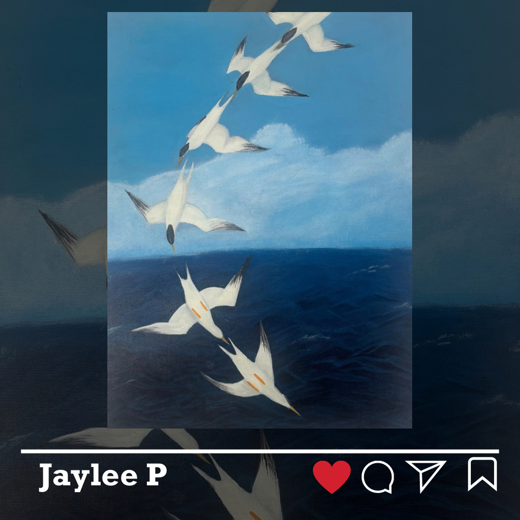 Jaylee P artwork - Birds flying over ocean
